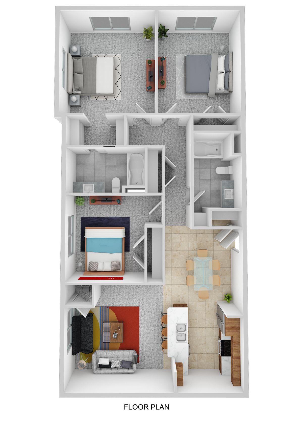 Floor plan for 3 beds, 2 baths, 1257 sqft